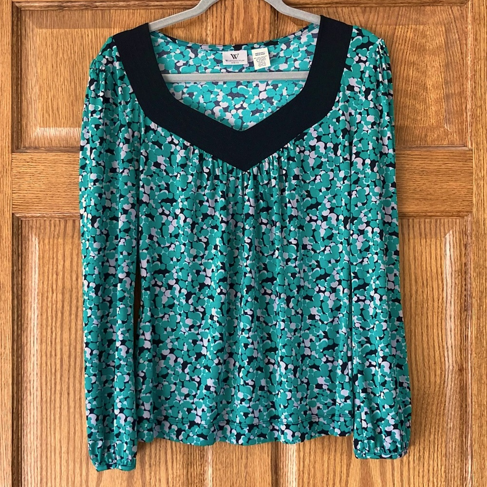 Worthington Green & Gray Speckled Long Sleeve Top Medium